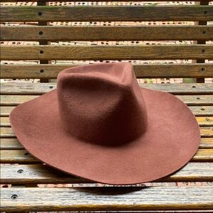Janessa Leoné brown wool wide brim hat cowgirl western cap medium